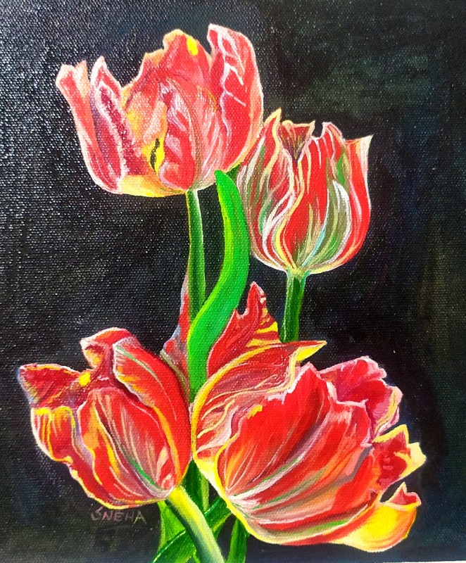 Exquisite Tulip Flower Paintings by Artist Sneha