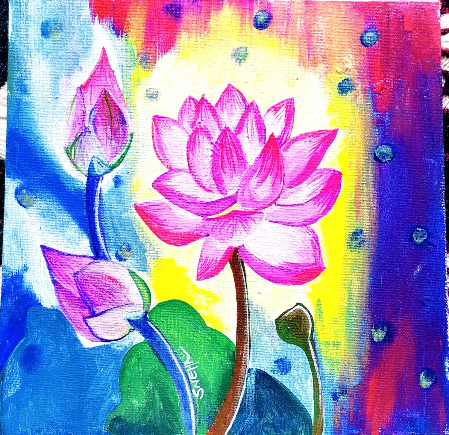 Stunning Lotus Acrylic Paintings: Handcrafted Floral Art for Sale