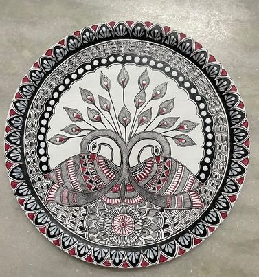 Traditional Madhubani Peacock Hand painted Wooden Wall Frame