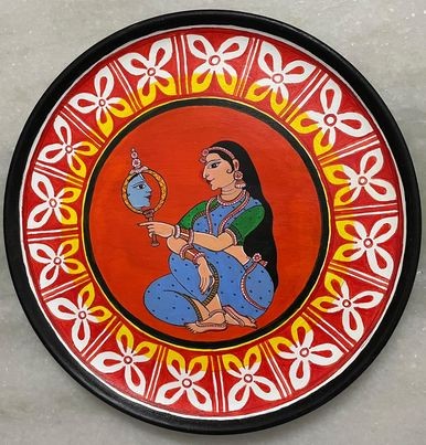 Pattachitra Painting Hand painted Wooden Wall Frame A Lady Devotee