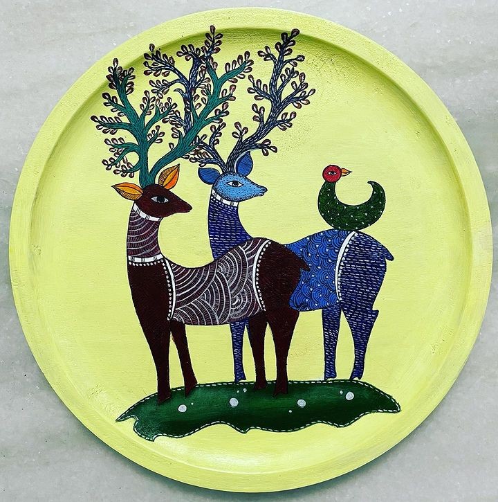 Traditional Gond Art Deer Hand painted Wooden Wall Frame