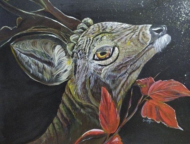 Deer Sparkle of Hope Acrylic Paint Art - Unique Wildlife Painting for Sale