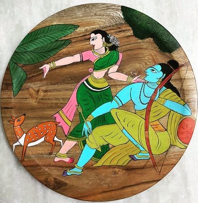 Sita Ram Hand Painting On Wooden Frame -  A Traditional Bapu Art