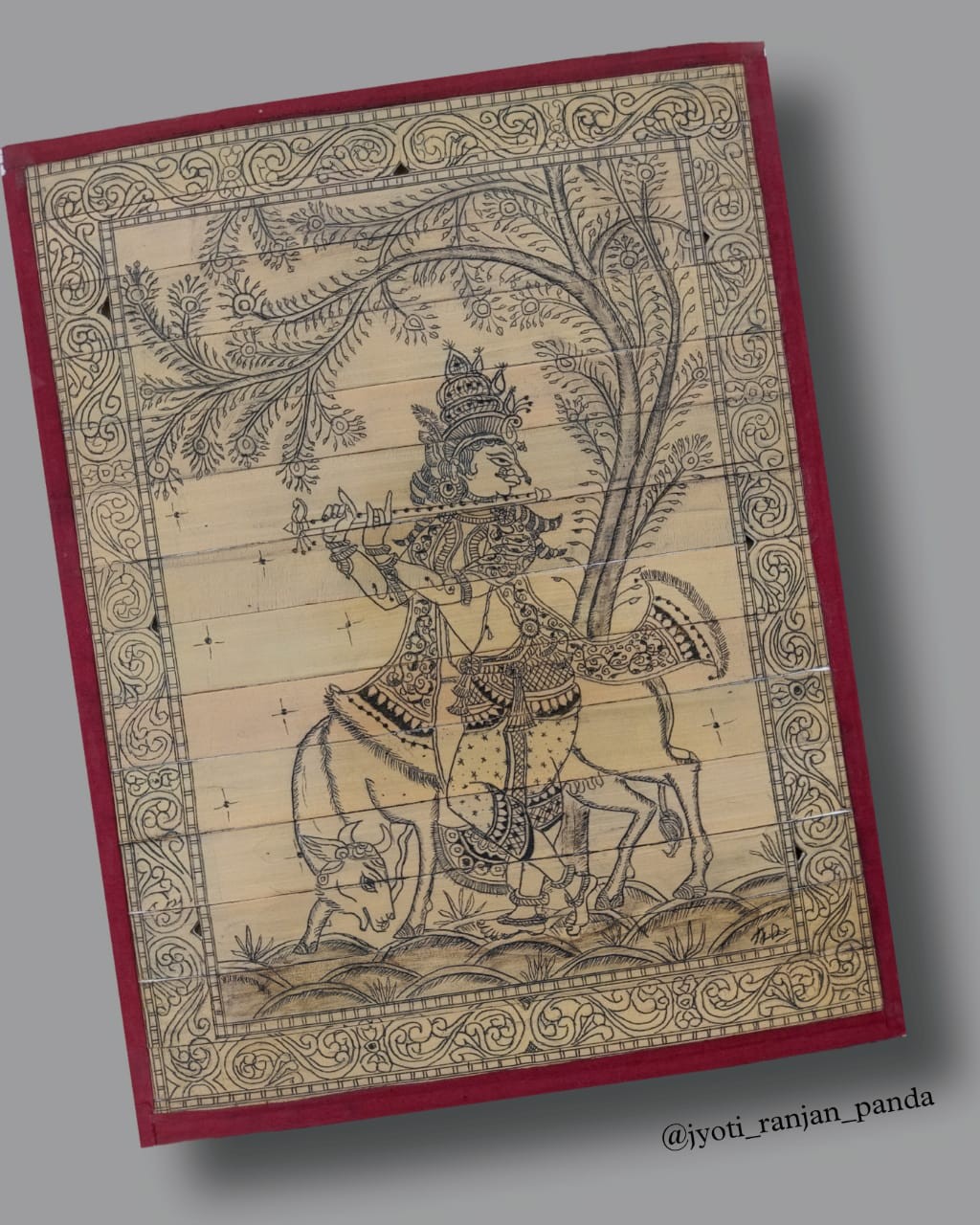 Palm Leaf Engraved Pattachitra Art - Lord Krishna