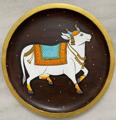 Holy Cow Traditional Pichwai Art Hand painted Wooden Wall Frame